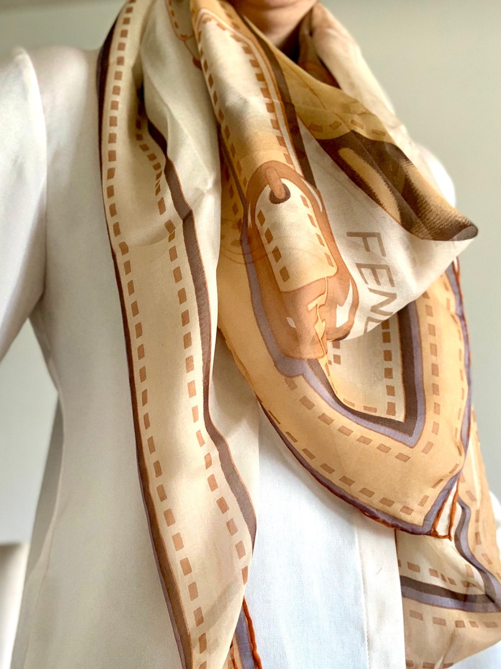 Silk chiffon Scarf Beige & Brown